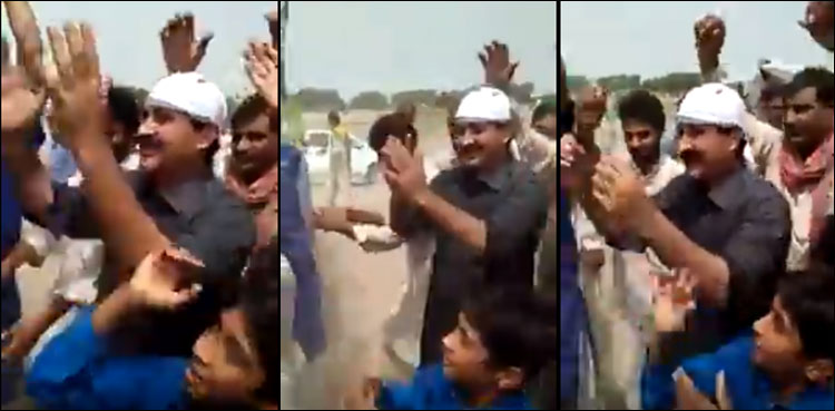 Jamshed Dasti dances along with voters as part of his election campaign