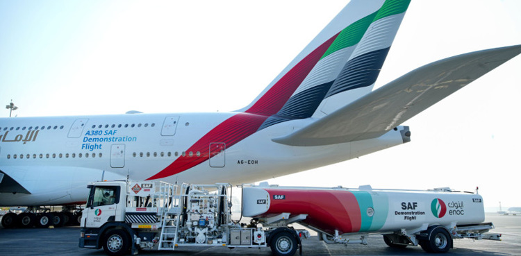Emirates, A380 flight, Sustainable Aviation Fuel (SAF), World's first airline